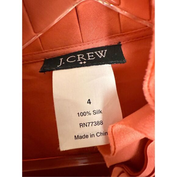 J. Crew 100% Silk Peach Orange Ruffled Sleeveless Blouse Buttons w/ Bib Collar 4 - Picture 2 of 4